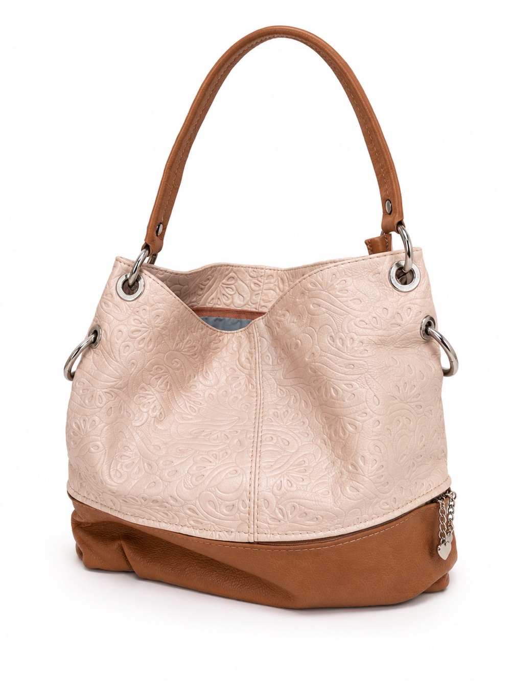 Women’s Two-Tone Embossed Shoulder Bag - Beige & Brown